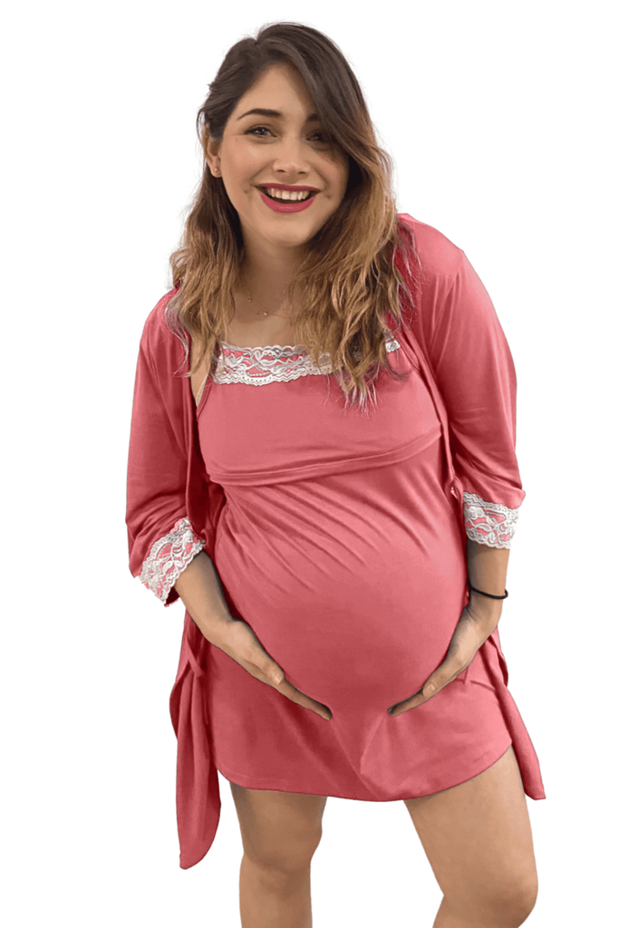 Set bata camisón para lactancia y embarazo Palo de Rosa Coco Maternity