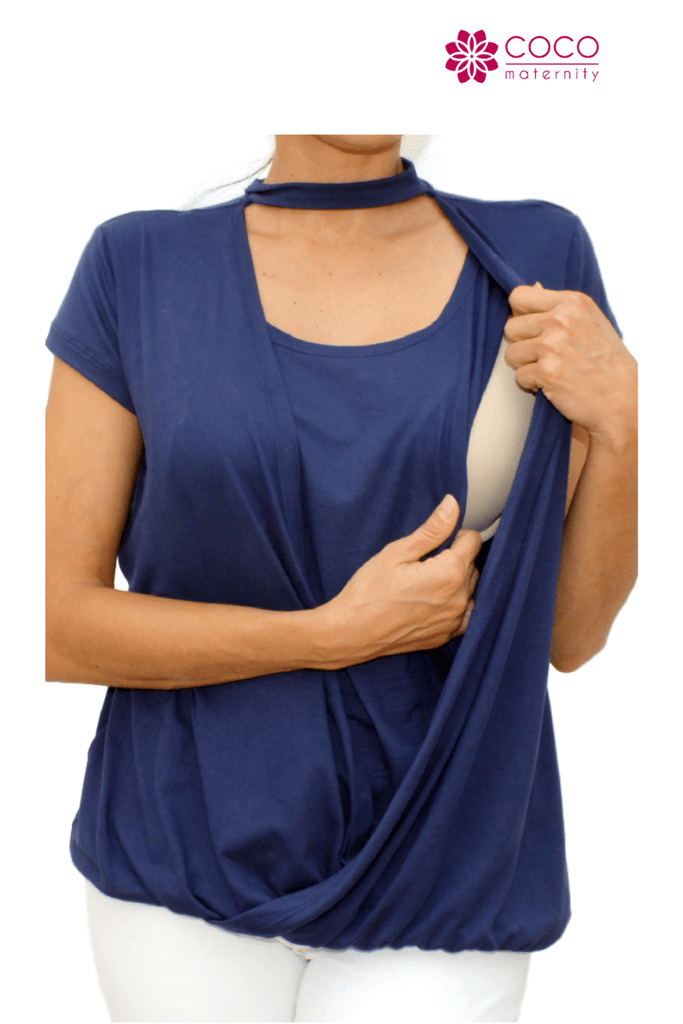 Blusa gargantilla para embarazo y lactancia verde floreado (Brushed) Coco Maternity