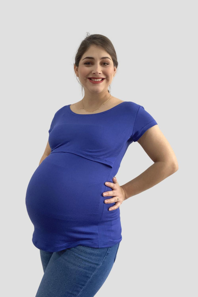 Blusa para lactancia y embarazo open neck Azul Rey (Brushed)