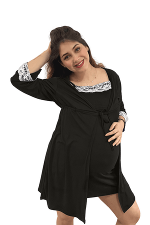 Set bata camisón para lactancia y embarazo color Negro Coco Maternity
