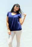 Blusa gargantilla para embarazo y lactancia azul marino (Brushed)