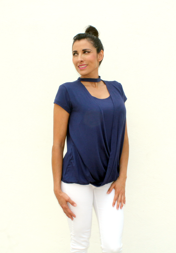 Blusa gargantilla para embarazo y lactancia azul marino (Brushed)