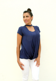 Blusa gargantilla para embarazo y lactancia azul marino (Brushed)
