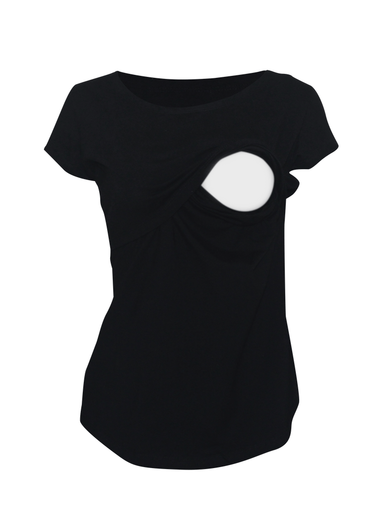 Blusa para lactancia con acceso fácil para amamantar, color negro, tela de algodón con spandex, suave y cómoda