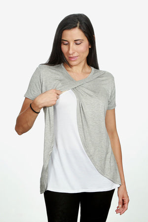 Blusa para lactancia manga corta cross Color gris-blanco (Brushed)