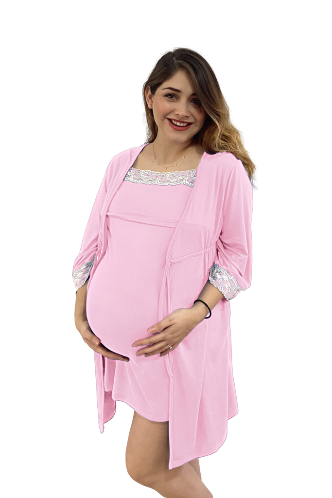 Set bata camisón para lactancia y embarazo color Rosa baby Coco Maternity