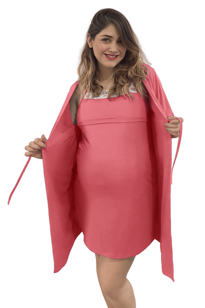 Set de camisón y bata premamá y lactancia Rosa