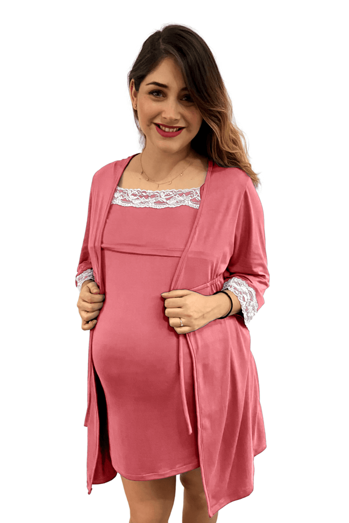 Set bata camisón para lactancia y embarazo Palo de Rosa Coco Maternity