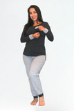 Conjunto de pijama manga larga gris oxford con lunares (algodón) Coco Maternity