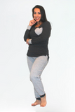 Conjunto de pijama manga larga gris oxford con lunares (algodón) Coco Maternity