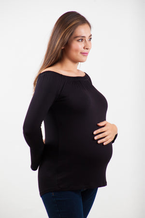 Blusa para embarazo manga larga campana color negra Tela Creppe