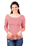 Blusa para lactancia manga larga con botón color Palo de Rosa (Brushed)