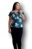 Blusa para lactancia y embarazo olan largo verde floreado Coco Maternity