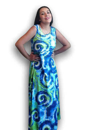 Vestido para embarazo y lactancia tirante ancho Maxi tie dye Azul/verde Coco Maternity
