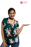 Blusa gargantilla para embarazo y lactancia verde floreado (Brushed) Coco Maternity