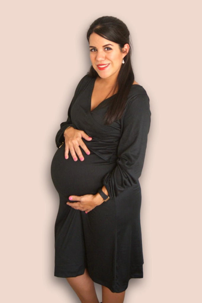 Vestido lactancia y embarazo cris cross negro manga larga Coco Maternity