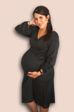 Vestido lactancia y embarazo cris cross negro manga larga Coco Maternity