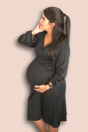 Vestido lactancia y embarazo cris cross negro manga larga Coco Maternity