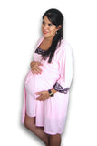 Set bata camisón para lactancia y embarazo color Rosa baby encaje negro Coco Maternity