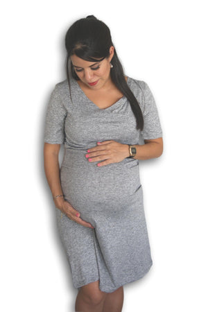 Vestido lactancia cris cross manga corta GRIS Coco Maternity