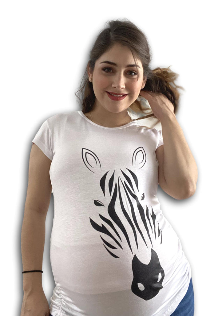Blusa para embarazo basic color blanca estampado zebra