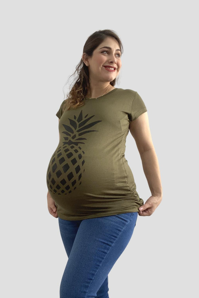 Blusa para embarazo basic color olivo estampado Piña