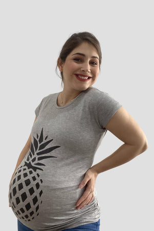 Blusa para embarazo basic color plata estampado Piña