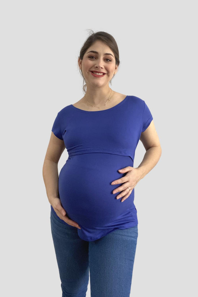 Blusa para lactancia y embarazo open neck Azul Rey (Brushed)