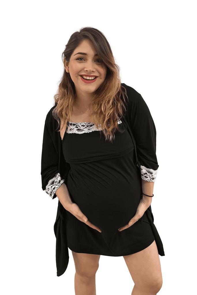 Set bata camisón para lactancia y embarazo color Negro Coco Maternity –