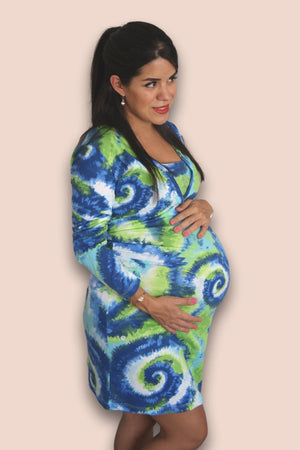 Vestido lactancia y embarazo clásico tiedye azul/verde Coco Maternity